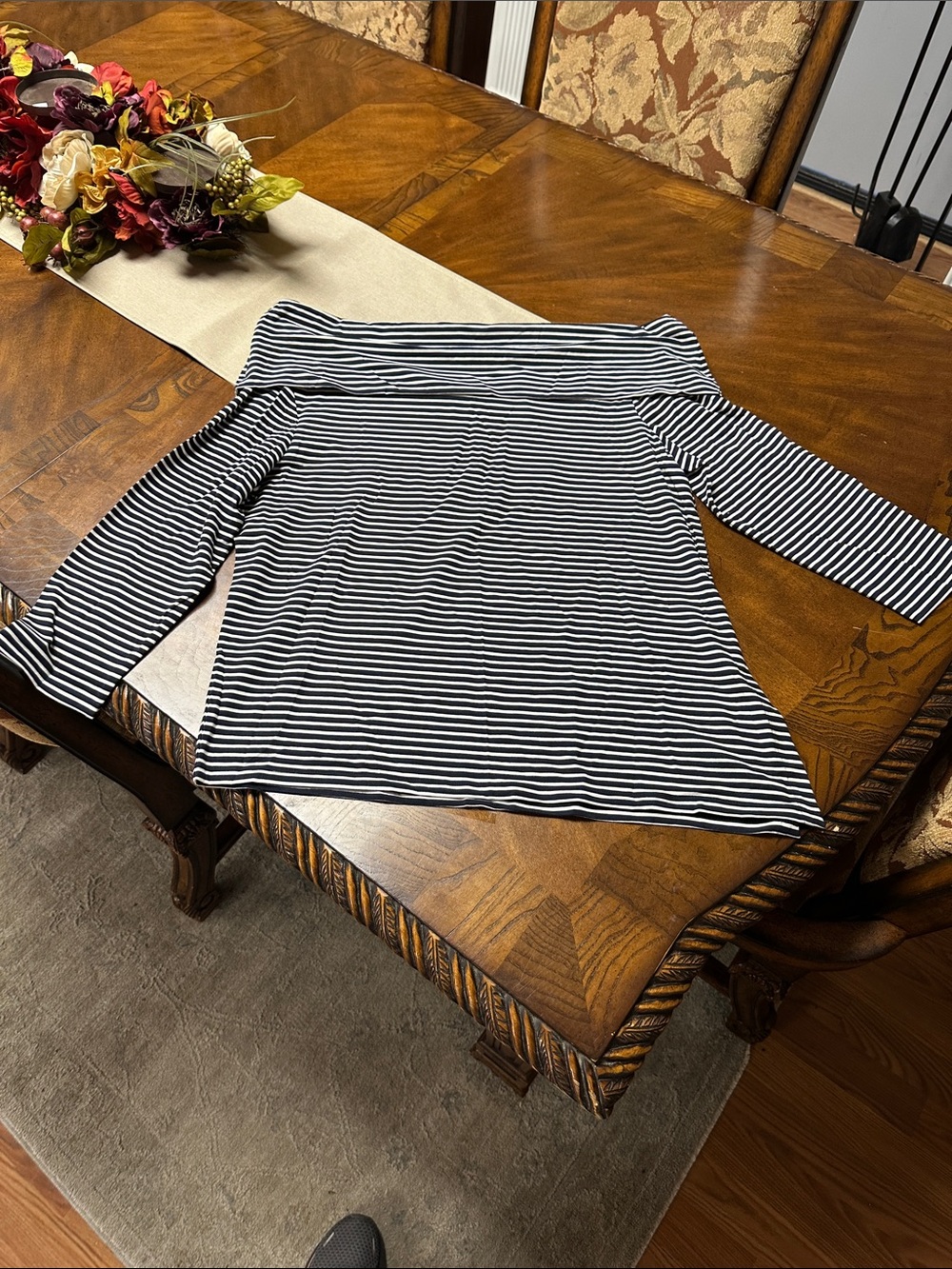 Ralph Lauren Women’s Off-Shoulder Navy and White Striped Skirt